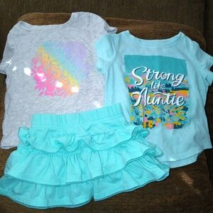 Aqua Ruffle Skirt and Graphic Tees Set